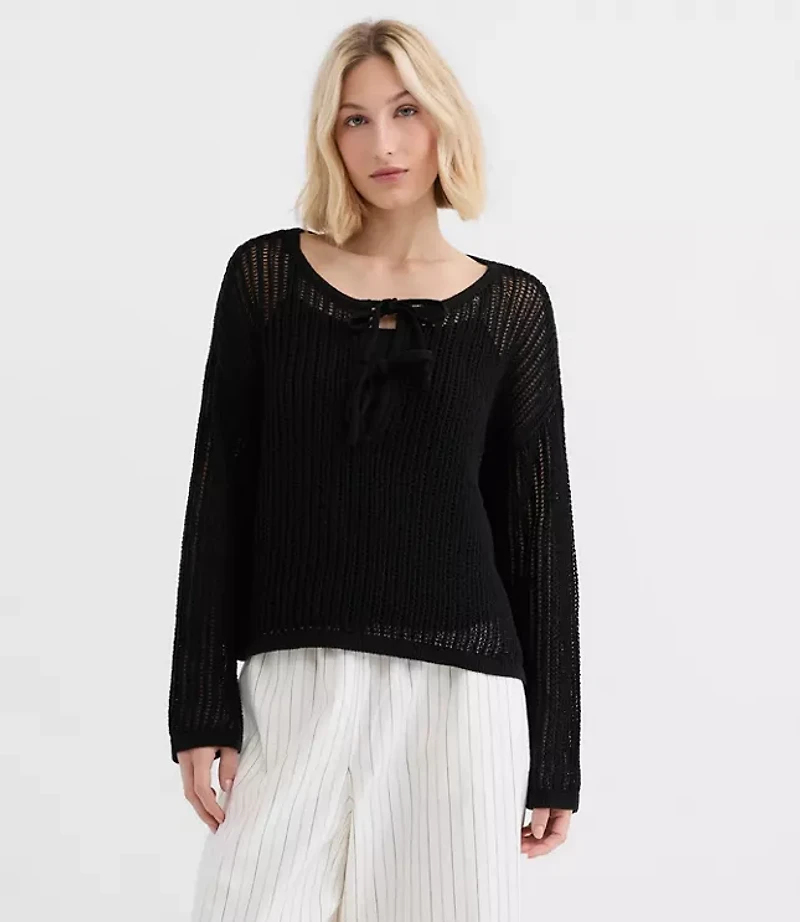 Mesh Stitch Bow Tie Sweater