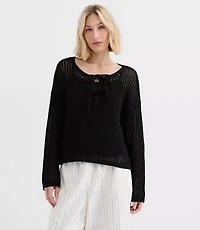 Mesh Stitch Bow Tie Sweater