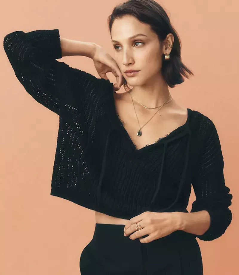 Mesh Stitch Bow Tie Sweater