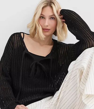 Mesh Stitch Bow Tie Sweater