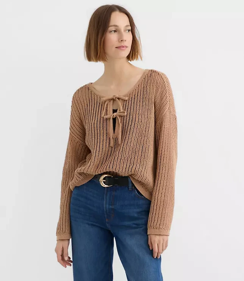 Mesh Stitch Bow Tie Sweater