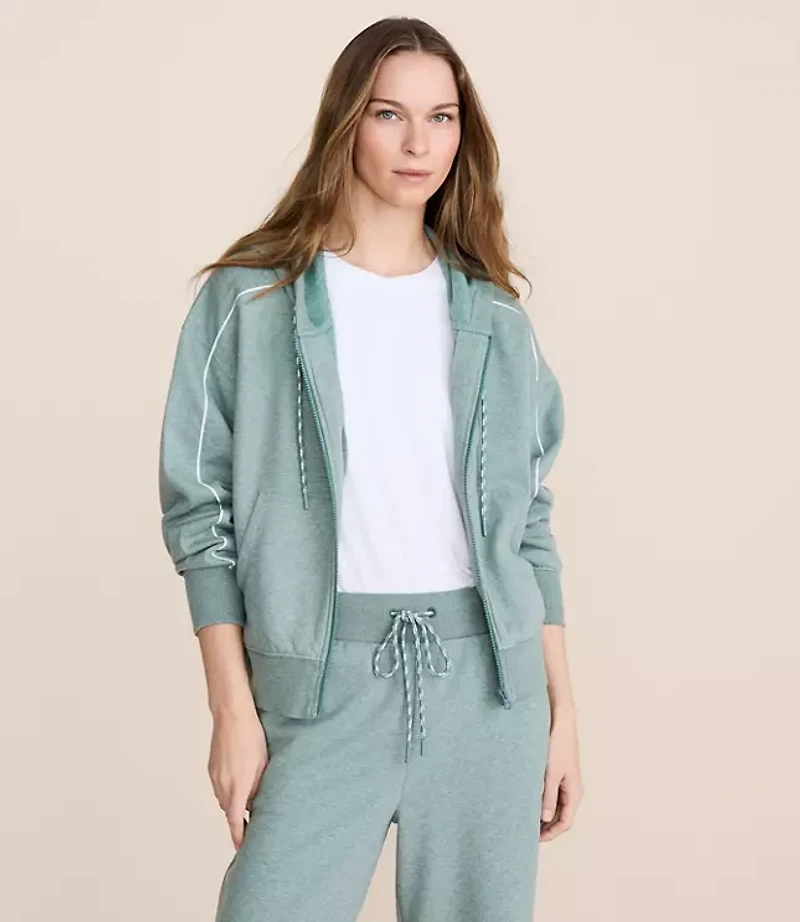 Lou & Grey Heathered Piped Elite Fleece Zip Hoodie