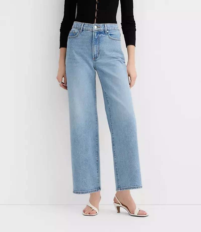 Rivete Tall Curvy High Rise Wide Leg Crop Jeans Mid Wash