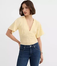 Smocked Flutter V-Neck Top