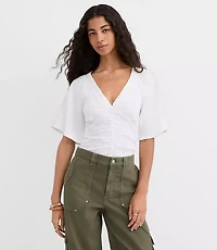 Smocked Flutter V-Neck Top