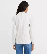 Petite Pinstripe Cotton Linen Double Breasted Blazer