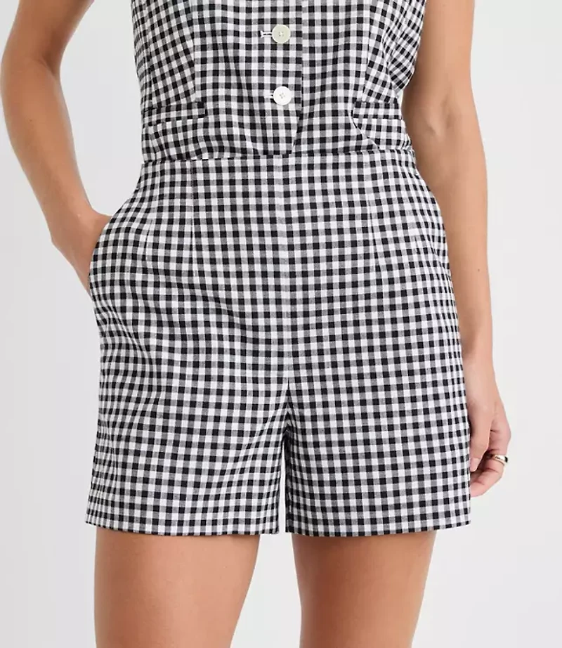 Darted Side Zip Shorts Gingham