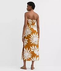Petite LOFT Beach Floral Side Ruched Linen Cotton Strapless Maxi Dress
