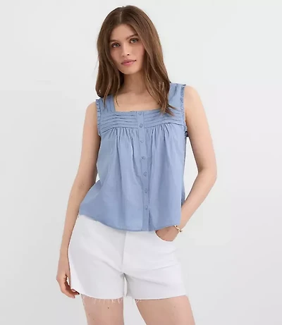 Pintucked Square Neck Blouse