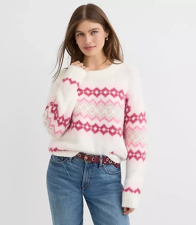 Petite Fuzzy Fair Isle Oversized Sweater