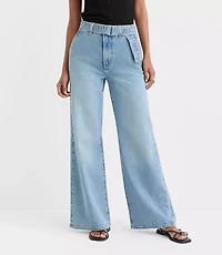 Rivete Curvy Belted High Rise Wide Leg Jeans Light Wash