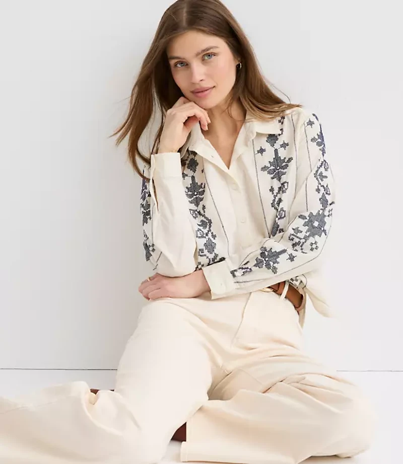 Petite Striped Poplin Everyday Relaxed Pocket Shirt