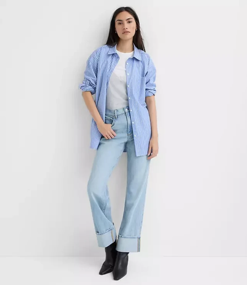 Petite Striped Poplin Everyday Oversized Pocket Shirt