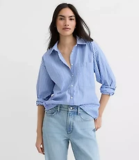 Petite Striped Poplin Everyday Oversized Pocket Shirt