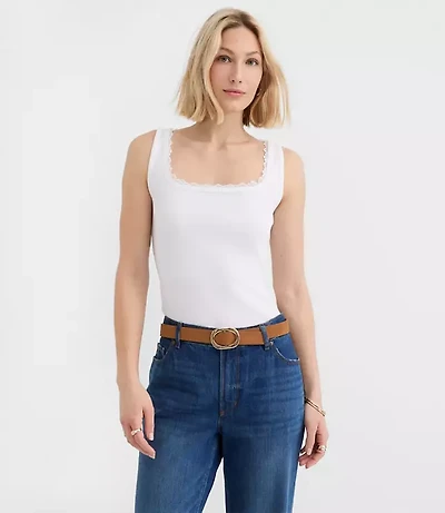 Petite Lace Trim Perfect Ribbed Square Neck Tank Top