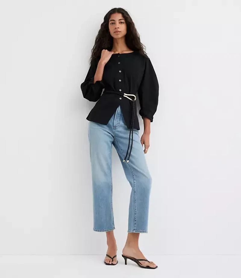 Petite Seamed Barrel Sleeve Button Top