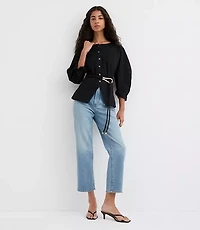 Petite Seamed Barrel Sleeve Button Top