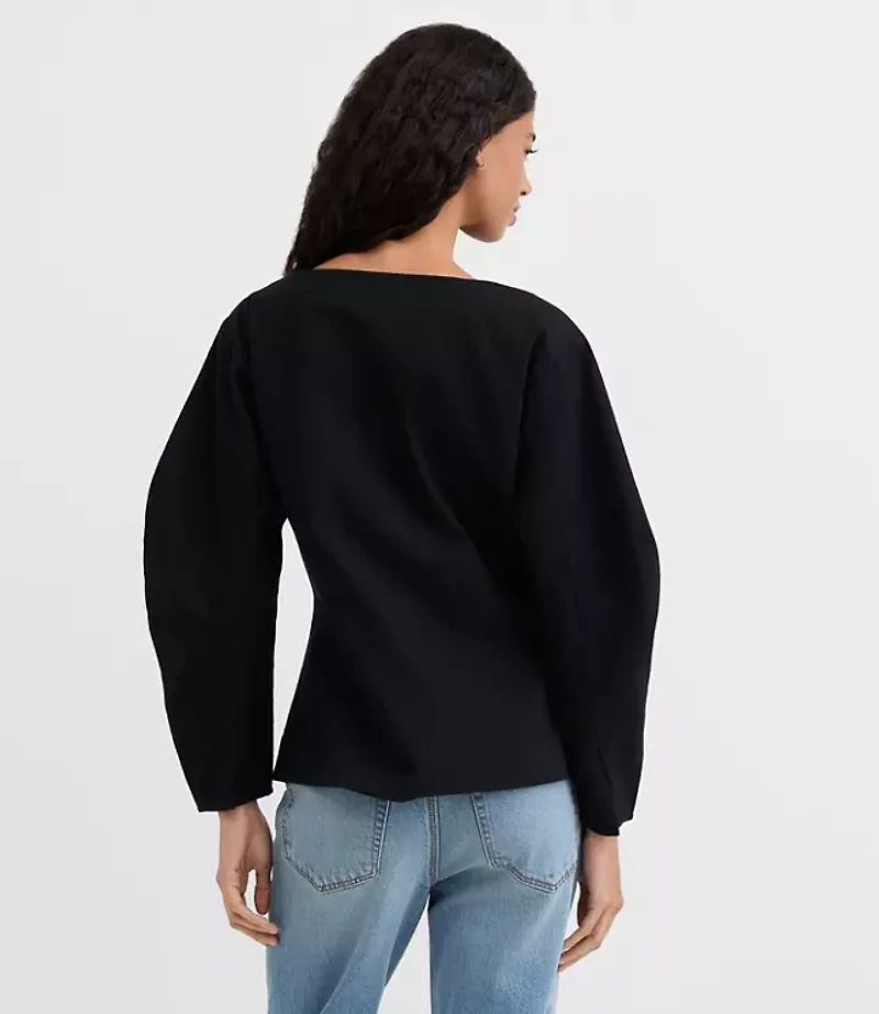 Petite Seamed Barrel Sleeve Button Top