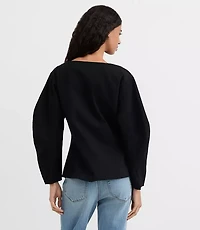 Petite Seamed Barrel Sleeve Button Top