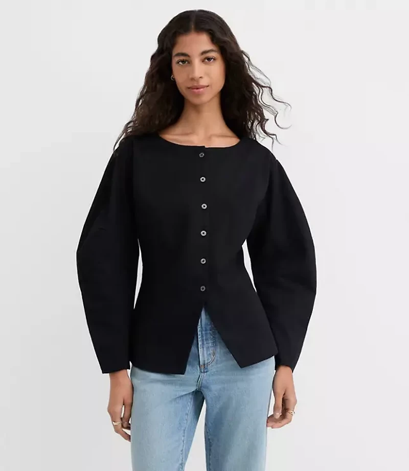 Petite Seamed Barrel Sleeve Button Top