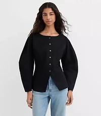Petite Seamed Barrel Sleeve Button Top