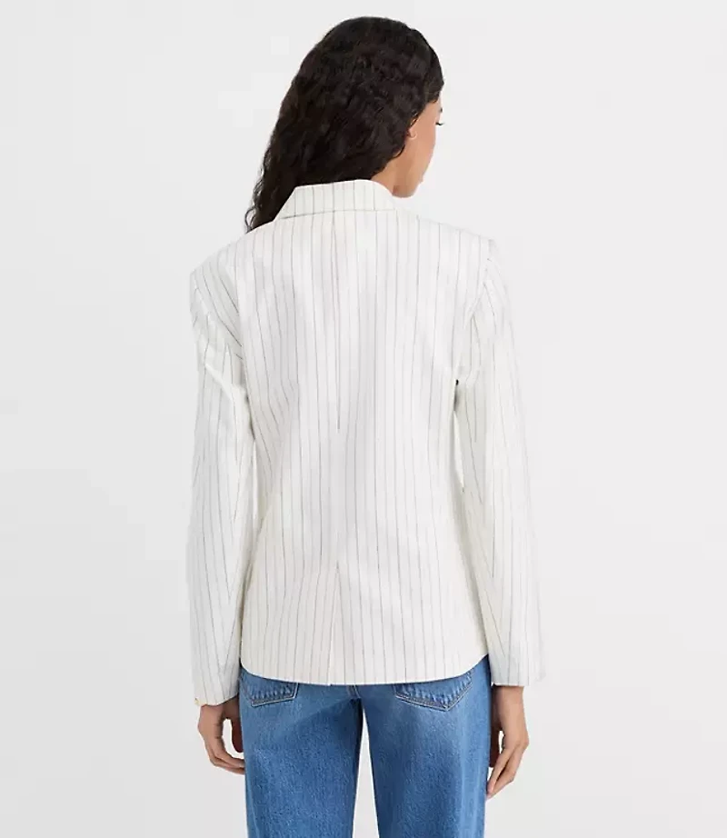 Tall Pinstripe Cotton Linen Double Breasted Blazer
