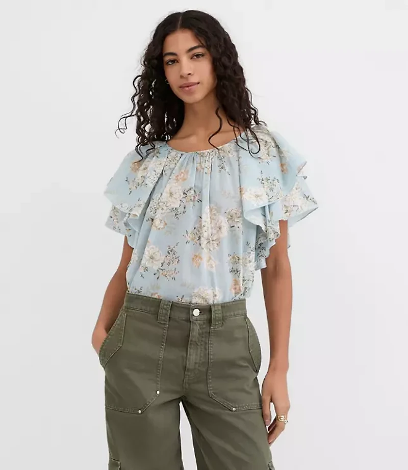 Floral Ruffle Sleeve Blouse