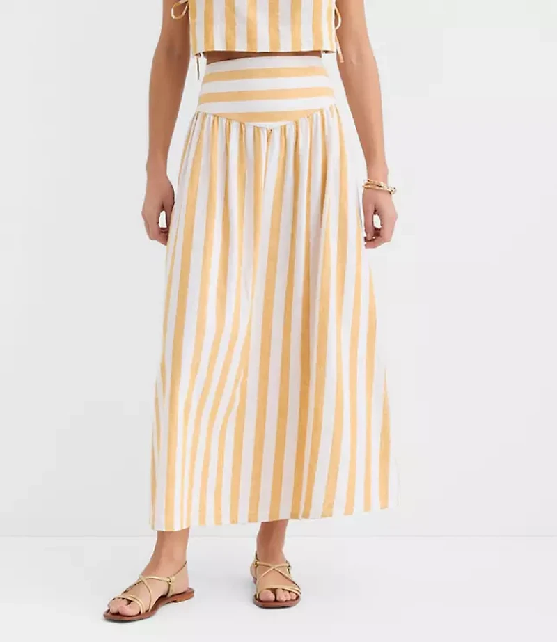 Petite LOFT Beach Striped Linen Cotton Maxi Skirt