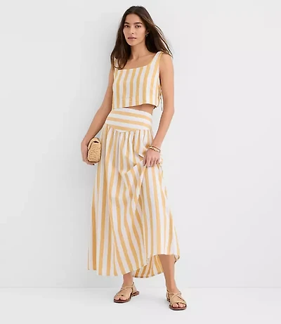 Petite LOFT Beach Striped Linen Cotton Maxi Skirt