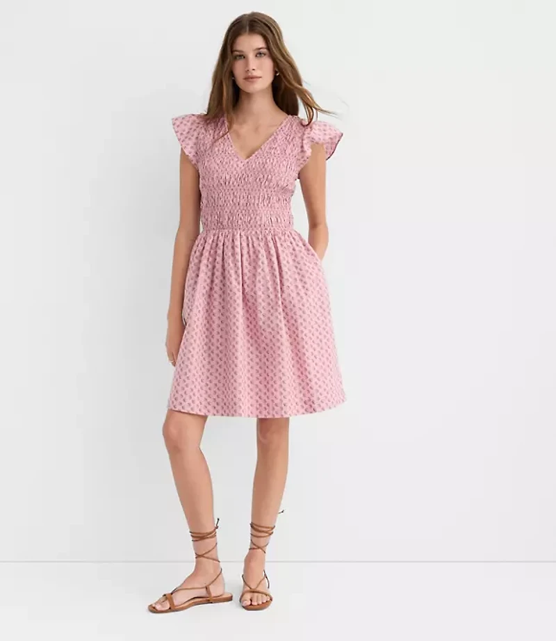 Floral Smocked Flutter Mini Pocket Dress