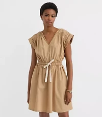 Poplin Shirred Tie Waist Mini Dress