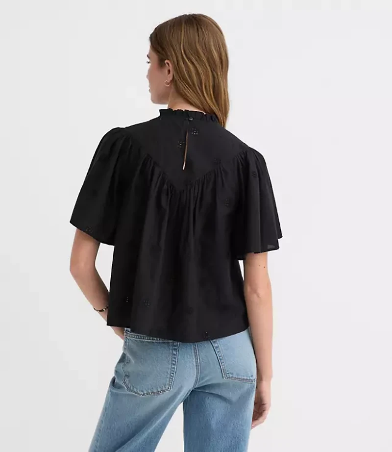 Eyelet Flutter Sleeve Blouse