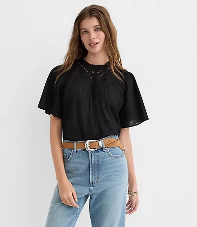 Eyelet Flutter Sleeve Blouse