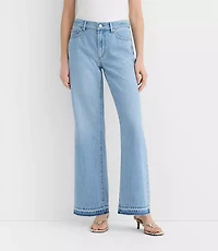 Rivete Petite Curvy Unpicked Mid Rise Wide Leg Jeans Vintage Light Wash