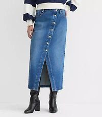 Petite Cutaway Denim Midi Skirt Modern Indigo Wash