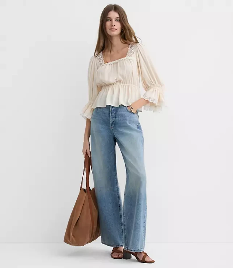 Floral Lace Trim Peplum Top