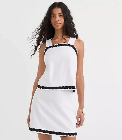 Scalloped Linen Cotton Square Neck Shell