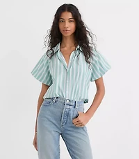 Striped Poplin Bubble Sleeve Shirt