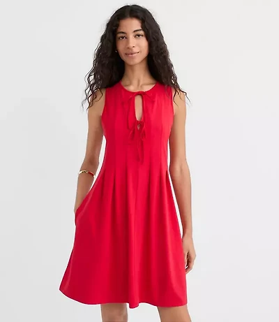 Pintucked Bow Mini Pocket Dress