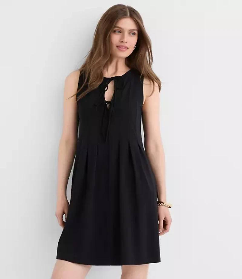Pintucked Bow Mini Pocket Dress