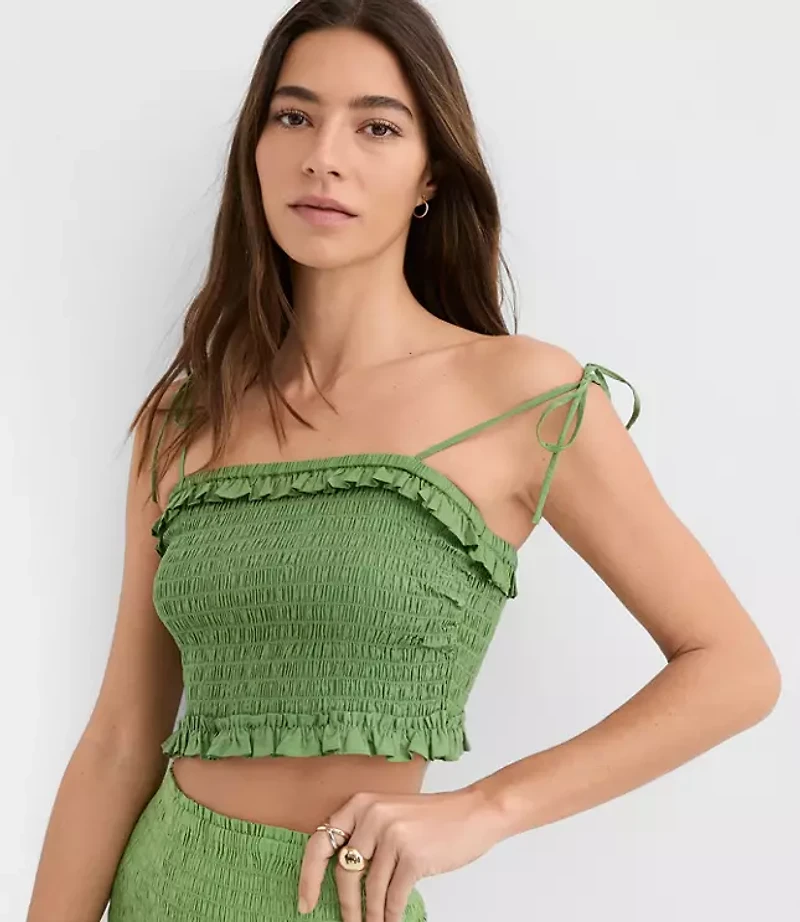 Petite LOFT Beach Ruffle Smocked Crop Top