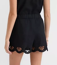 Petite LOFT Beach Seashell Embroidered Linen Cotton Shorts