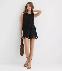 Petite LOFT Beach Seashell Embroidered Linen Cotton Shorts