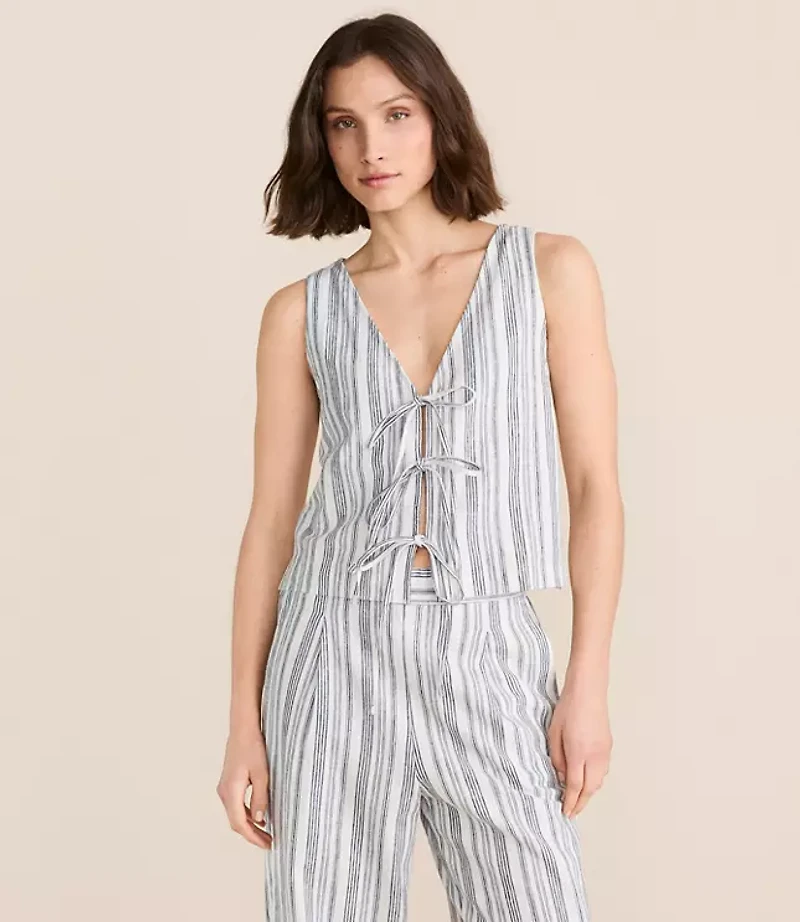 Lou & Grey Striped Linen Cotton Tie Vest