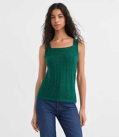 Petite Scalloped Stitchy Sweater Tank Top