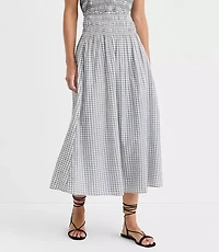 Plaid Smocked Midi Skirt