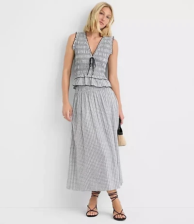Plaid Smocked Midi Skirt