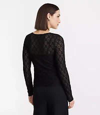 Petite LOFT Versa Geo Lace Long Sleeve Top