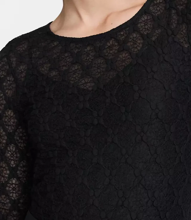 Petite LOFT Versa Geo Lace Long Sleeve Top