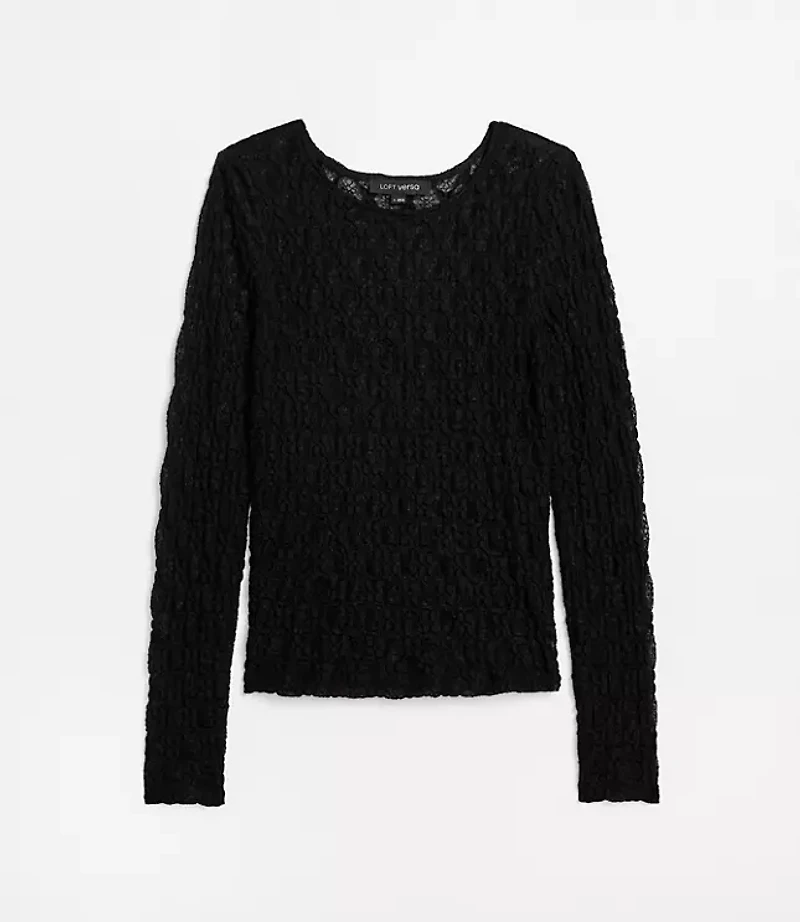 Petite LOFT Versa Geo Lace Long Sleeve Top